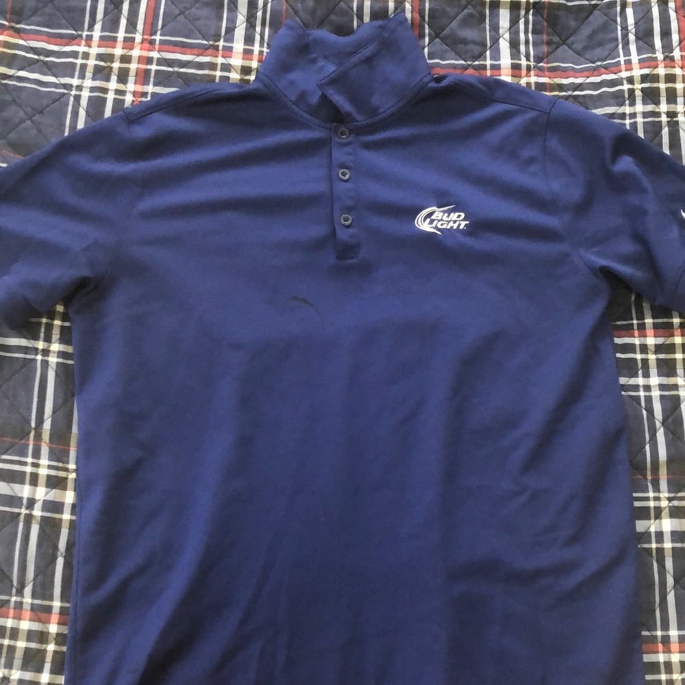 Blue Nike Bud light Collard shirt! Drifit